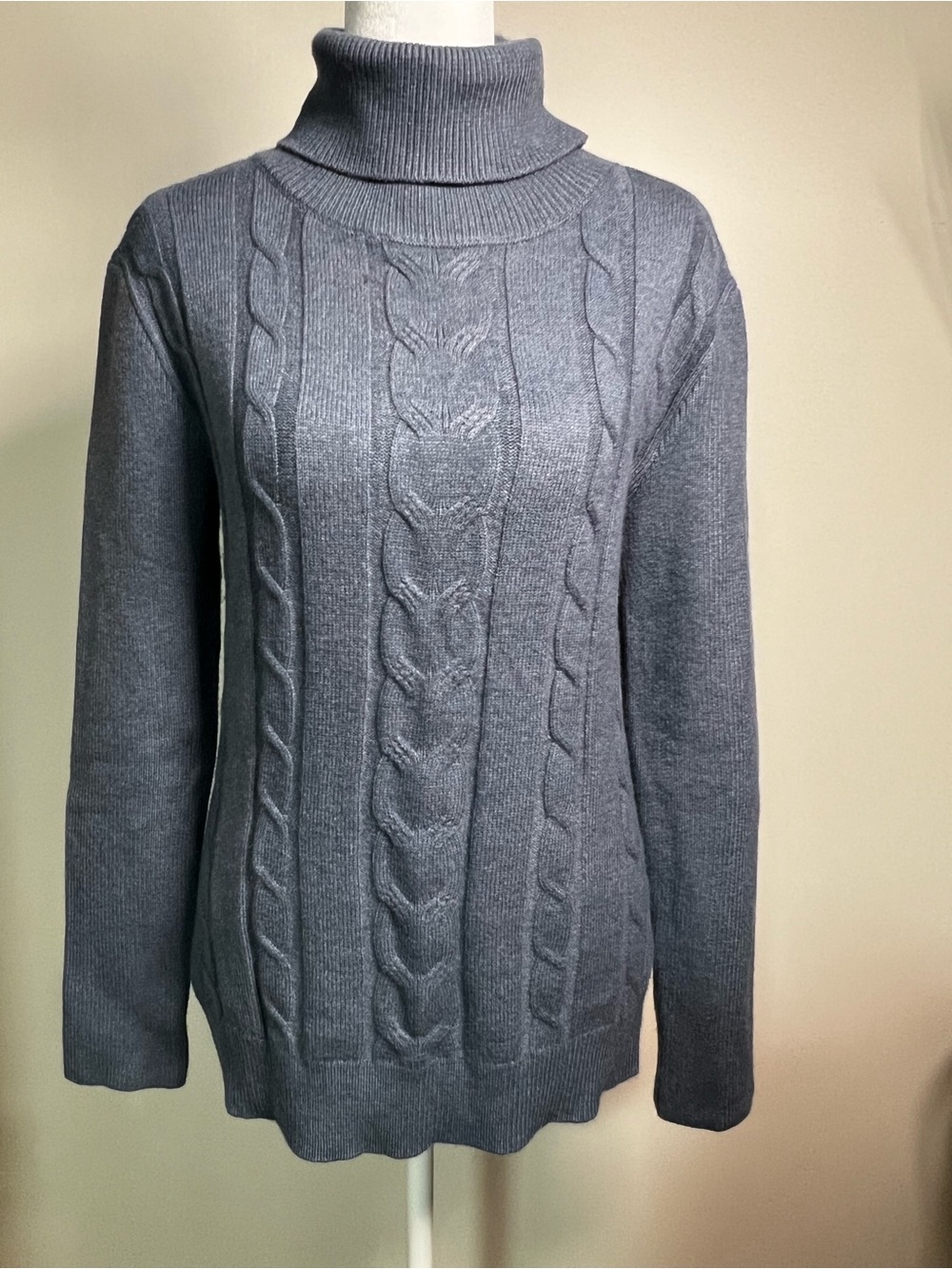 Cozy Cable-Knit Turtleneck Sweater - Steel Blue